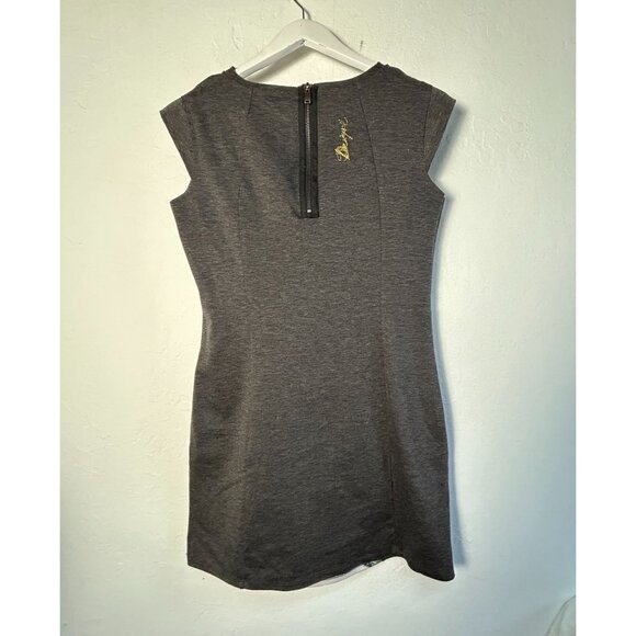 Desigual Women Gray Floral Print Knit Mini Shift Dress Large Cap Sleeve Back Zip - Picture 2 of 9